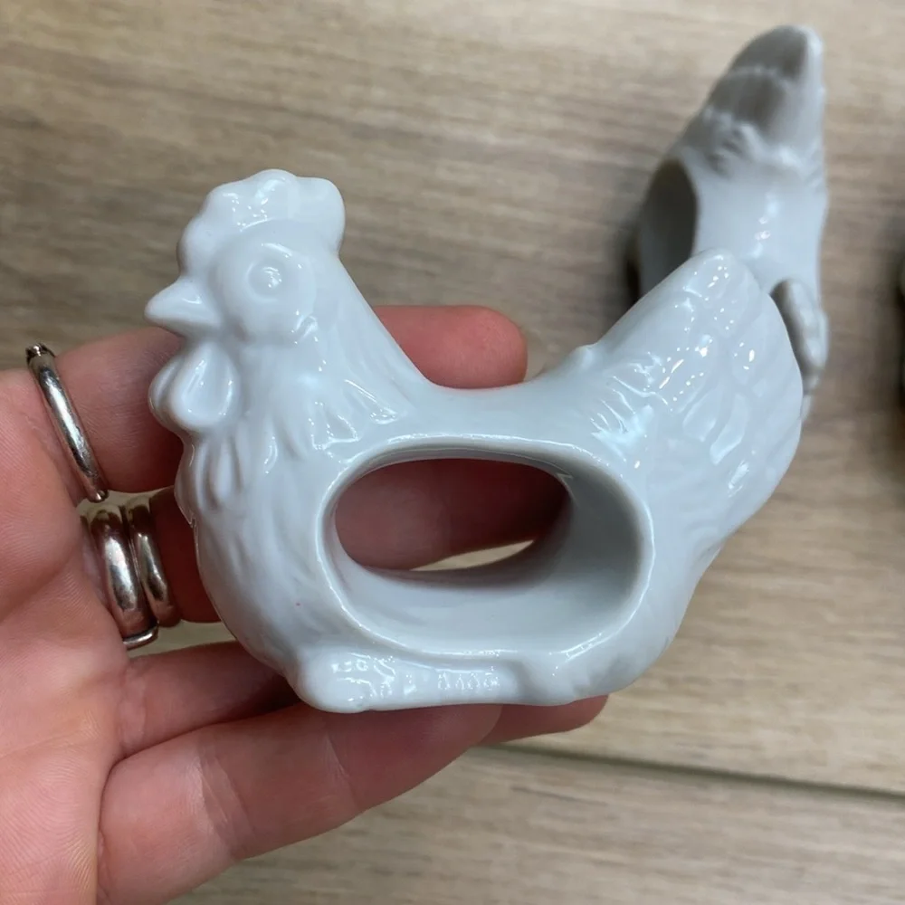 Vintage Porcelain Chicken Napkin Rings‎